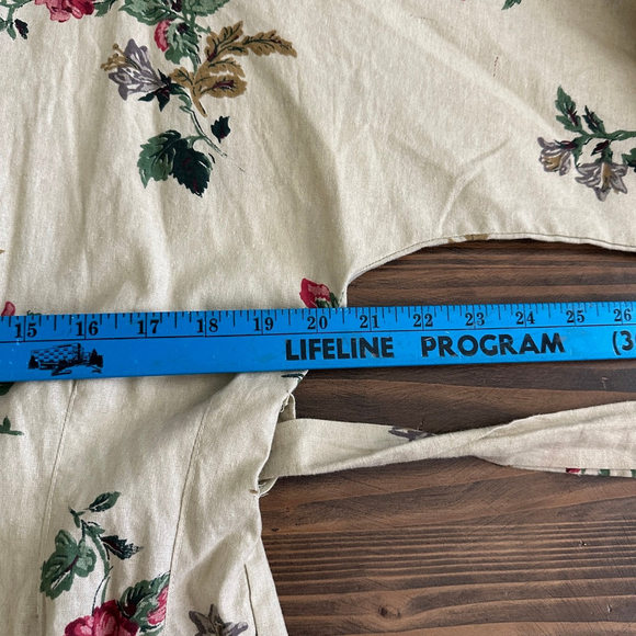 Handmade Women’s Floral Robe Linen Blend Tan/Red Size M Wrap Belted Kimono Style - Picture 8 of 10